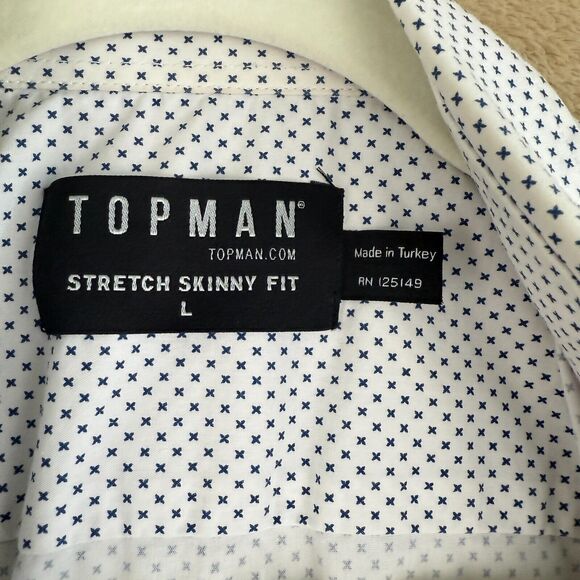 Topman Shirt Mens L White Stretch Slim Long Sleeve Button Down Business Casual - Picture 3 of 14